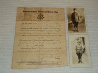 U.  S.  Army Ww1 Honorable Discharge Certificate Trench Mortar Battery W/ 2 Rppc