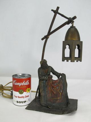 Antique C 1910 Austrian Cold Painted Bronze Lamp Orientalist Carpet Seller Yqz