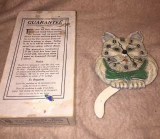 1930s Lux Wig Wag Eyes And Tail Animated Cat Clock W/original Key & Box