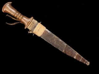 African Dagger Dirk Knife Lovely Carved Wood Hilt With Sheath 19th Century