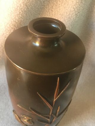 Japanese Bronze Mixed Metal Vase Cranes Bamboo 8