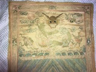 ANTIQUE CHINESE SILK EMBROIDERED PANEL with DRAGONS QING Embroidery 3