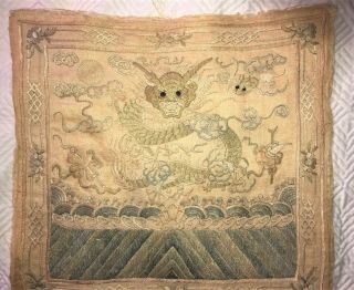 ANTIQUE CHINESE SILK EMBROIDERED PANEL with DRAGONS QING Embroidery 5