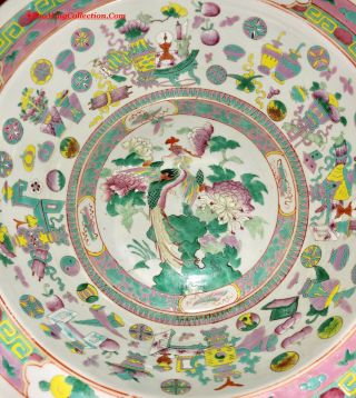 Stunning 40cm 19th Straits Chinese Peranakan Nyonya Famille Rose Bogu Basin Bowl 2
