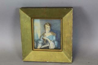 A Great Early 19th C American Watercolor Folk Art Portrait Of A Young Woman