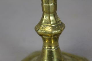 RARE 17TH C SPANISH BRASS CANDLESTICK WITH ENGRAVED DECORATION A STEPPED BASE 10