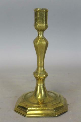 Rare 17th C Spanish Brass Candlestick With Engraved Decoration A Stepped Base