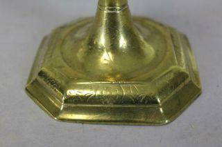 RARE 17TH C SPANISH BRASS CANDLESTICK WITH ENGRAVED DECORATION A STEPPED BASE 3