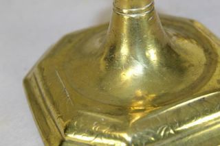 RARE 17TH C SPANISH BRASS CANDLESTICK WITH ENGRAVED DECORATION A STEPPED BASE 6