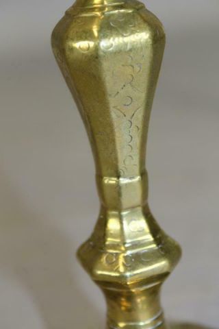 RARE 17TH C SPANISH BRASS CANDLESTICK WITH ENGRAVED DECORATION A STEPPED BASE 9