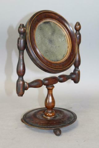 Rare Early 19th C Miniature Folk Art Dressing Mirror In Brown Stain