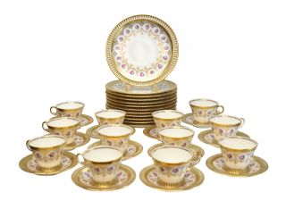 Gorgeous Cauldon England Reticulted Gilt Porcelain Dessert Service For 12 C.  1910