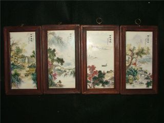 11 " Old Chinese Ancient Oriental Art Porcelain Landscape 4 Painting Wall Hanging