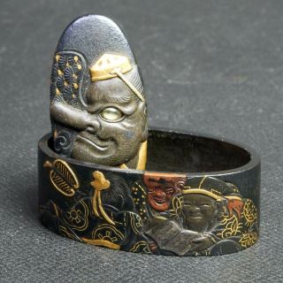 4644 Tengu Motif Fuchi Kashira,  Signed Joe