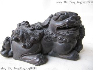 Chinese Pure Bronze Copper Carved Beast Kirin Kylin Foo Dog Lion Statue