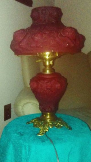 Antique Fenton Red " Gwtw " Lamp