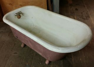 Small 4 - 1/2 Ft X 26 " W Antique Cast Iron Porcelain Claw Foot Tub