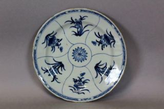 Rare 18th C Tin Glaze Delft Plate With Vibrant Blue " Oriental " Decorated Design
