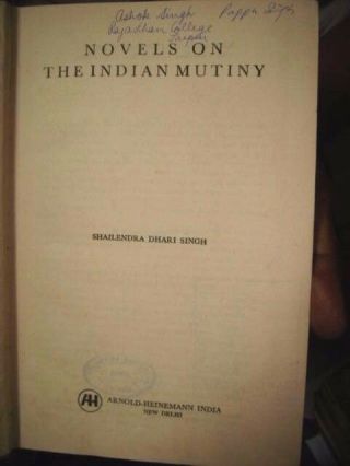 India Rare - Novels On The Indian Mutiny By Shailendra Dhari Singh 1973