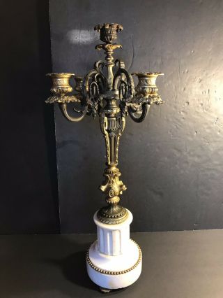 An Antique Bronze And Marble Candlabra / French Circa 1900 / 5 Arms