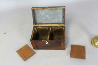 GREAT 18TH C INLAID MAHOGANY TWO COMPARTMENT TEA CADDY IN OLD SURFACE 10