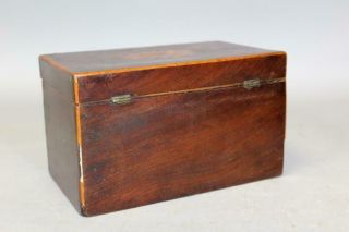 GREAT 18TH C INLAID MAHOGANY TWO COMPARTMENT TEA CADDY IN OLD SURFACE 12