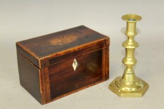Great 18th C Inlaid Mahogany Two Compartment Tea Caddy In Old Surface