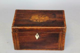 GREAT 18TH C INLAID MAHOGANY TWO COMPARTMENT TEA CADDY IN OLD SURFACE 2