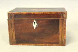 GREAT 18TH C INLAID MAHOGANY TWO COMPARTMENT TEA CADDY IN OLD SURFACE 3