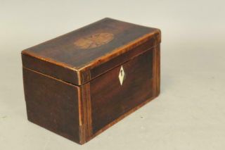 GREAT 18TH C INLAID MAHOGANY TWO COMPARTMENT TEA CADDY IN OLD SURFACE 6