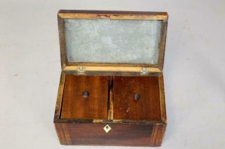 GREAT 18TH C INLAID MAHOGANY TWO COMPARTMENT TEA CADDY IN OLD SURFACE 9