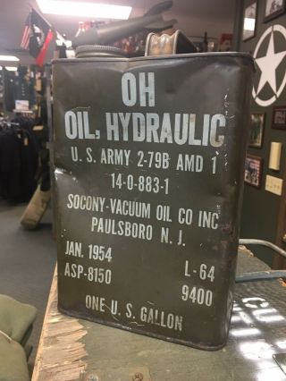 Vintage Authentic Hydraulic Oil Can Korean War Era U.  S.  Army Gallon Wwii 1954