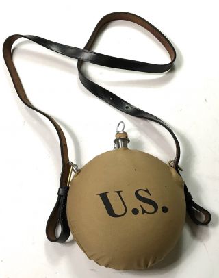Pre Wwi Us Spanish American War M1878 Canteen And Leather Carry Strap