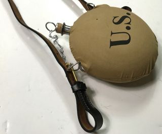 PRE WWI US SPANISH AMERICAN WAR M1878 CANTEEN AND LEATHER CARRY STRAP 3