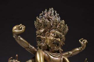 Antique Sino - Tibetan bronze figure of Mahakala 5