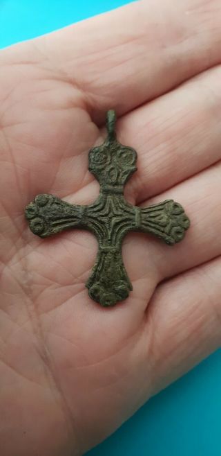 Viking Bronze Cross Pendant Cross With Runic Decoration Circa 8th - 9th Century