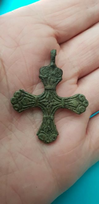 Viking Bronze Cross Pendant cross with Runic Decoration Circa 8th - 9th century 2