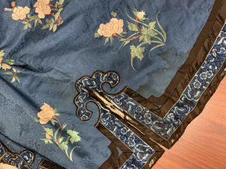 Antique Chnese Qing Dynasty blue silk embroidered royal robe with flowers 11