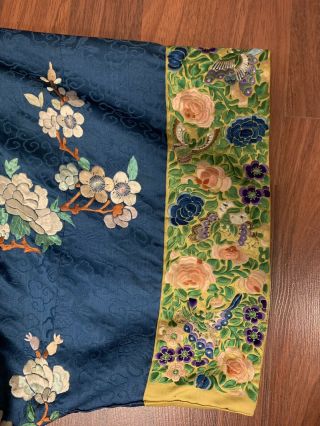 Antique Chnese Qing Dynasty blue silk embroidered royal robe with flowers 2