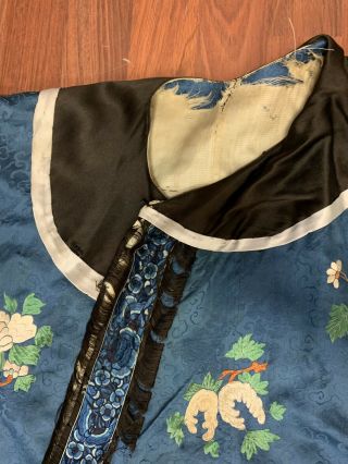 Antique Chnese Qing Dynasty blue silk embroidered royal robe with flowers 5
