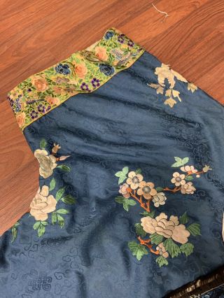 Antique Chnese Qing Dynasty blue silk embroidered royal robe with flowers 6