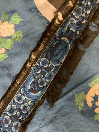 Antique Chnese Qing Dynasty blue silk embroidered royal robe with flowers 7