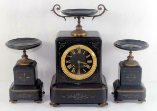 Antique C.  1883 Japy Freres French Mantle Clock W/ Garnitures
