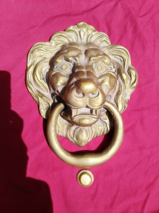 Large Vintage Solid Brass Lion Head Door Knocker