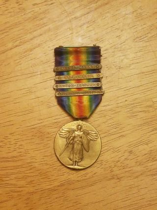 Rare Us Ww1 Victory Medal With 4 Campaign Bars The Great War For Civilization