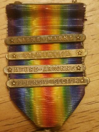 Rare US WW1 Victory Medal with 4 Campaign Bars The Great War For Civilization 2