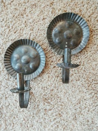 circa.  1860 ' s Tin Candle Wall Sconces - Dimple Back - Form 7