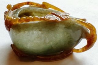 Antique Chinese Jade Brush Pot Water Pot Butterfly & Bird Motif - Qing Dynasty