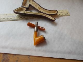 LOVELY LOOKING SMALL ANTIQUE BLOCK AMBER PIPE BY H.  WASMANN JR.  AMSTERDAM. 11