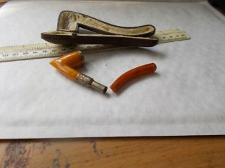 LOVELY LOOKING SMALL ANTIQUE BLOCK AMBER PIPE BY H.  WASMANN JR.  AMSTERDAM. 4